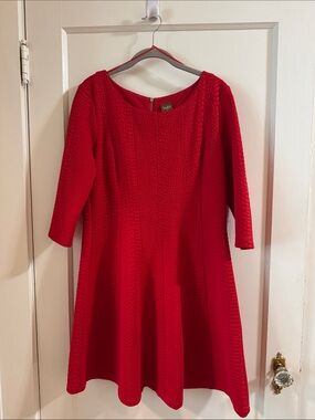 Red Textured 3/4 Length Sleeve Dress